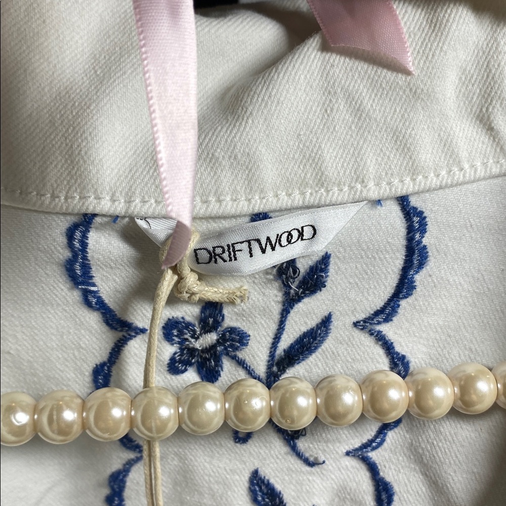 DRIFTWOOD White with Blue Embroidered Denim Top - Picture 3 of 6